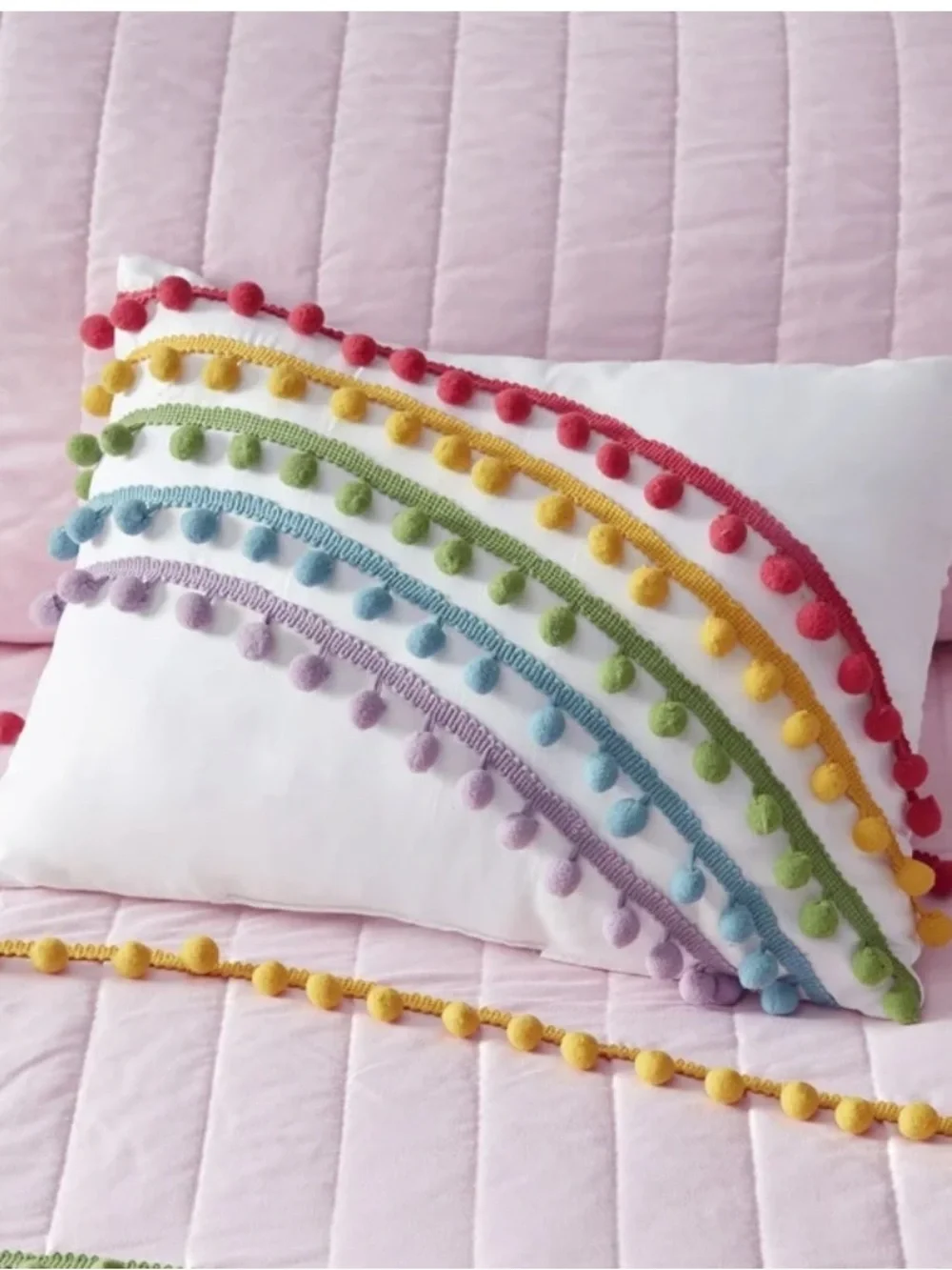 Pink Rainbow Pom Pom 4 Piece Coverlet Set